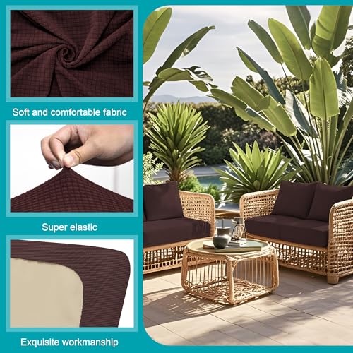 Image of BIETYONE 14 Pcs Stretch Patio Cushion Covers,for Outdoor Couch Covers Replacement,Patio Slipcovers Couch Cover,Washable Furniture (Coffee,Only)