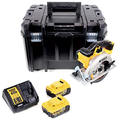 DeWalt Akku-Handkreissäge/ Akku-Kreissäge (18 Volt, 4,0 Ah, Vollmetall-Getriebe, inkl. 2x XR Li-Ion Akkus, System-Schnellladegerät, 24 Zahn HM-Sägeblatt, Zubehör und Koffer) DCS391M2-QWd Koffer)