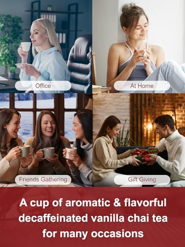 Image of TeeLux Vanilla Decaf Chai Tea Bags, Decaffeinated Black Tea with Cinnamon, Ginger, Cardamom, Natural Vanilla Flavor, Full-bodied & Spicy Flavor, 100 Count
