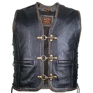 MDM Leren vest met messing gespen in vintage stijl