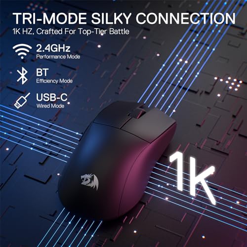 Image of Redragon M916 PRO 3-Mode Wireless Gaming Mouse, 55G Ultra-Light 26K DPI Mouse w /Ergonomic Natural Grip Build, Full Programmable Buttons, Software Supports DIY Keybinds & DPI