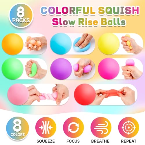 8 Pack Slow Rising Stress Ball,Stress Balls for Kids Adults,Stretchy Fidget Toys for Anxiety Relief,Hand Therapy Sensory Squishy Ball,Squishy Toys,Treasure Prize Box Toys for Kids Classroom - Image 4