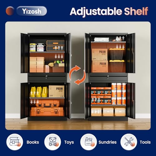 image for Yizosh Metal Garage Storage Cabinet with Locking Doors and Adjustable 
