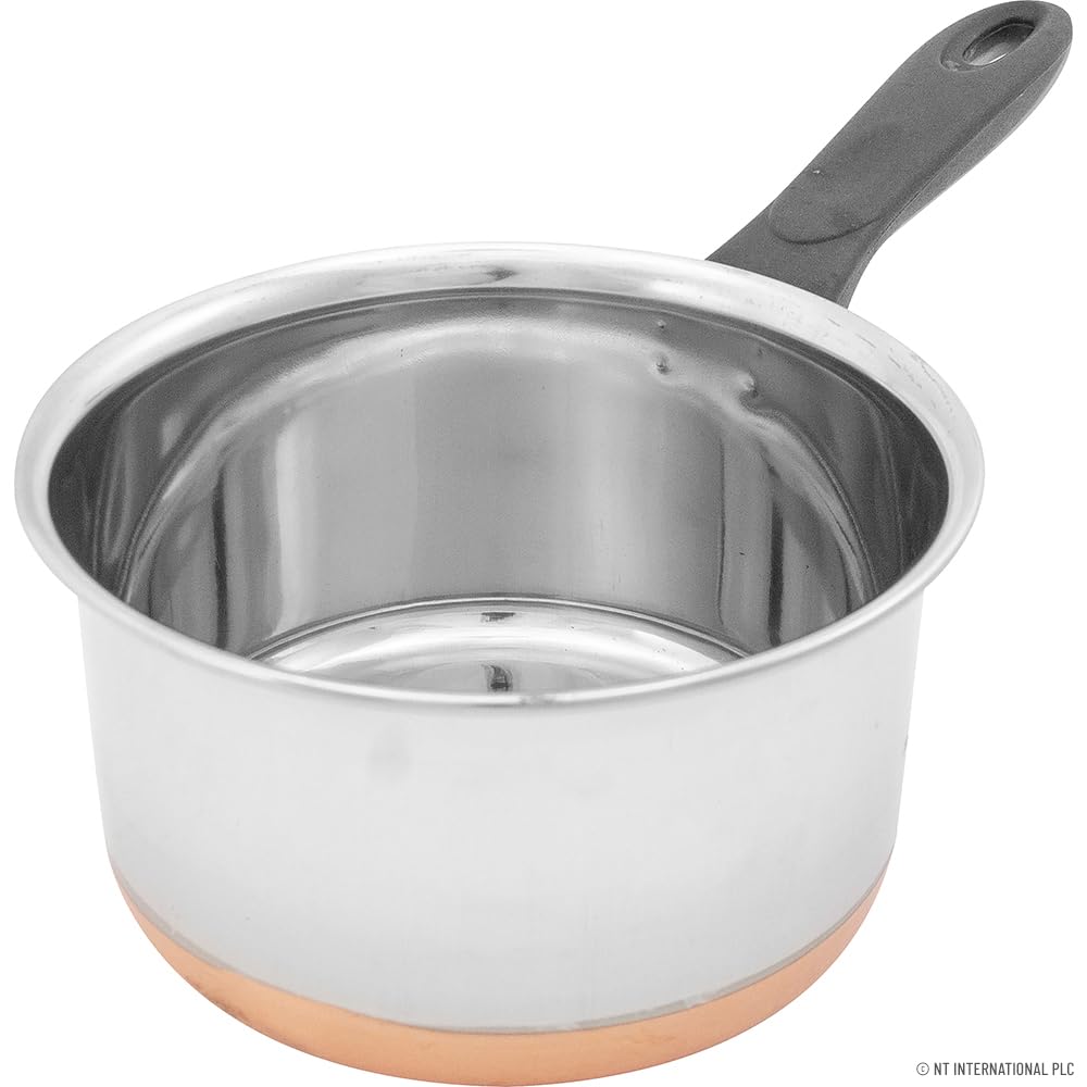 Milk Pan Copper Base Saucepan with Handle and Spout, Induction Hob Compatible Small Saucepan, Kitchen Cooking Pan for Heating Milk, Sauces and Soups, Easy Clean Design
