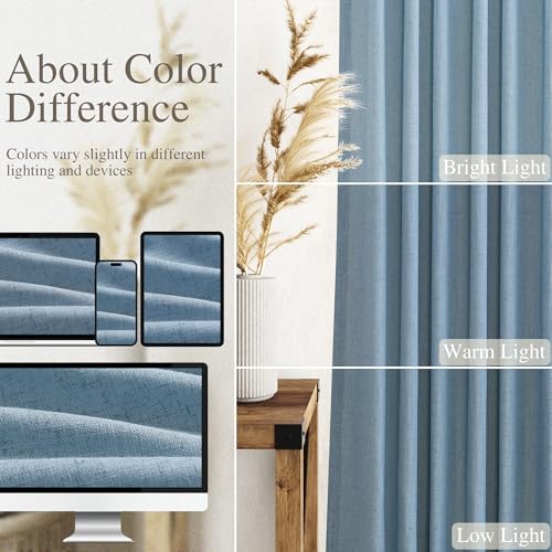 Image of Linen Blue Curtains 120 inch Extra Long for Living Room Back Tab Light Filtering Semi Sheer Drapes Modern Farmhouse Coastal Decor Cotton Textured Curtain for Floor to Ceiling High Window 52x120