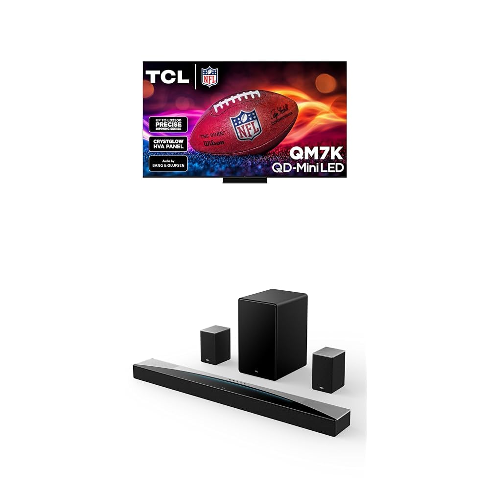 TCL 85-Inch QM7K QLED 4K Smart QD-Mini LED TV with Google TV (85QM7K, 2025 Model) + Q85H Q Class 7.1.4 Channel Sound Bar with Dolby Atmos
