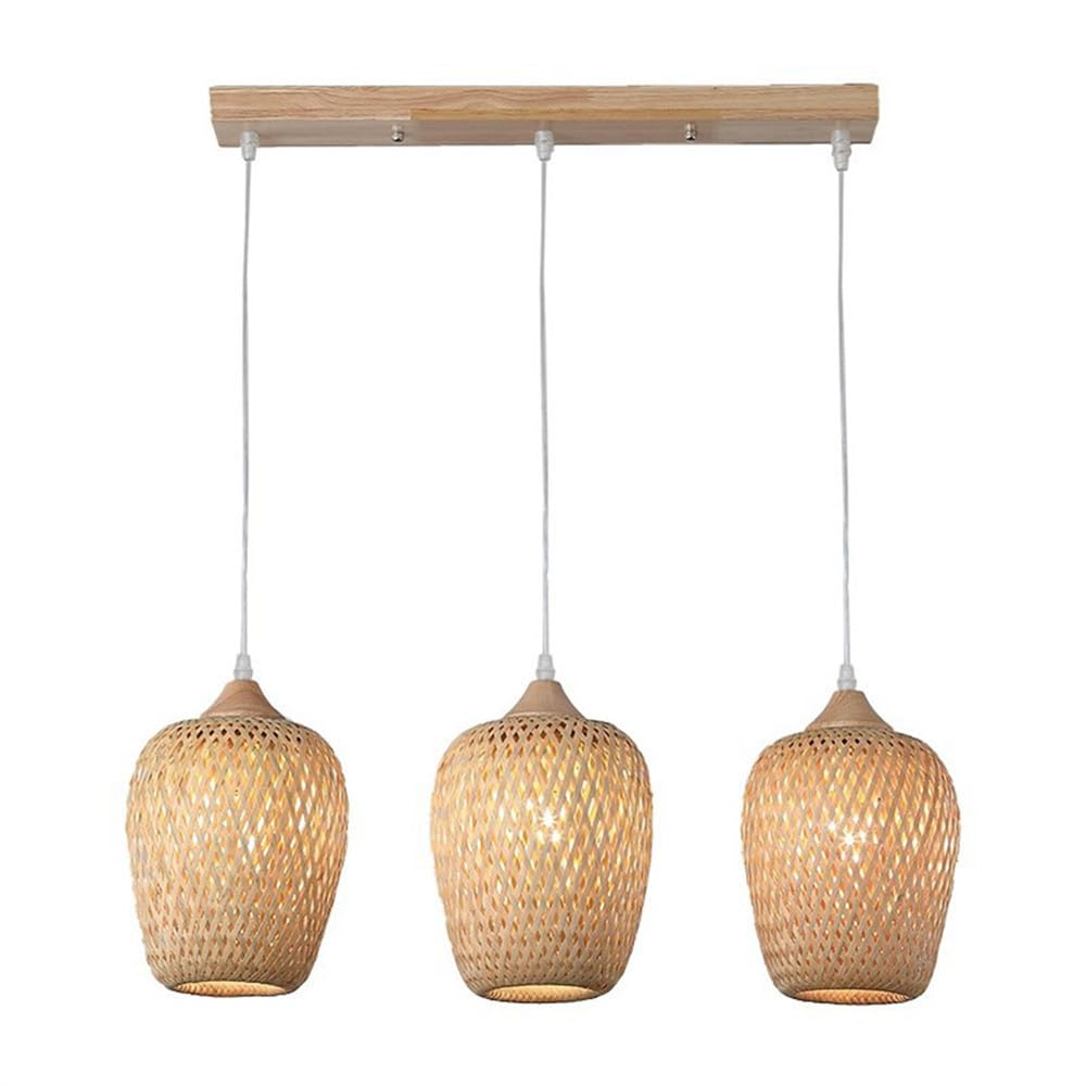 KXEcoLife Handmade Bamboo Chandelier, Natural Woven Pendant Light, Beige Rattan & Wicker Ceiling Lamp, E26 for Living Room, Kitchen, Elegant Home Decor