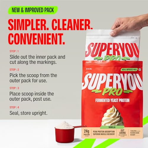 Image of Superyou Pro Fermented Yeast Protein Isolate 500g | 24g Protein| Vanilla | Higher Absorption than Plant Protein | Superior Muscle Recovery | Gut Friendly | Vegan Protein | PDCAAS of 1
