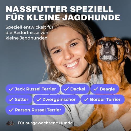 HEY HOLY Premium Nassfutter für kleine Jagdhunde 100% getreidefrei | 6X 200g Hundefutter für ausgewachsene kleine Jagdhunde mit Rind | Hochverträglich aus natürlichen Zutaten