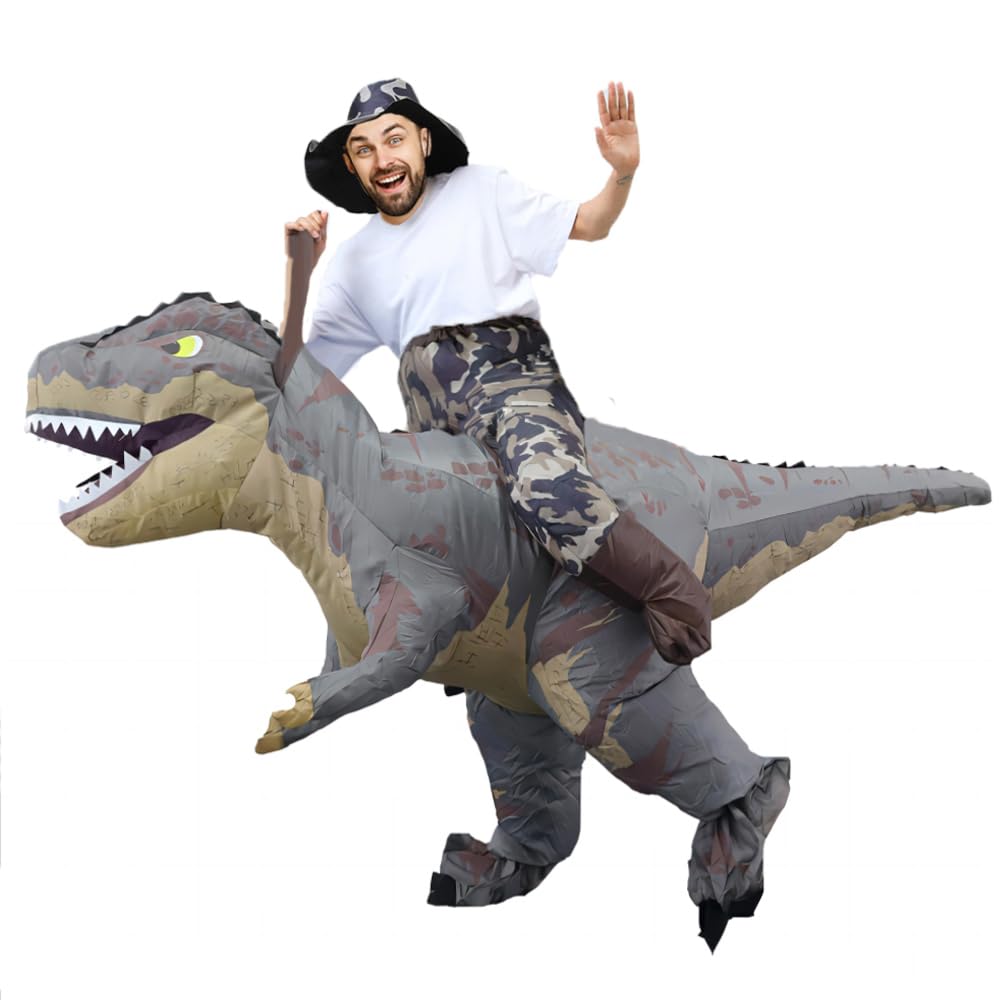 MXoSUM InflatableÂ DinosaurÂ Costumes for Adult T-REX Ride on Halloween Costume Funny Dino Blow up Costume (Grey)