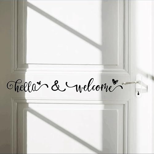 Miniatura 10 de PLIGREAT Calcomanías de pared con texto en inglés Hello Quotes, vinilo extraíble para oficina, sala de estar, tienda, entrada, puerta delantera,