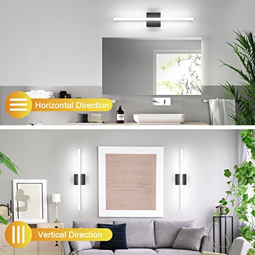 Combuh LED Bathroom Light Fixtures Over Mirror 24 Inch 14W, Black Vanity Lights Bar for Bathroom, Modern IP44 Wall Sconce Cool White 6000K - Thumbnail 6
