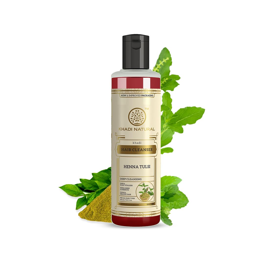 Khadi Natural Henna Tulsi For Anti Dull/Damage/Hair Fall soft & Smooth control Hair Cleanser shampoo -210ml – By Unified Collection (Henna Tulsi…