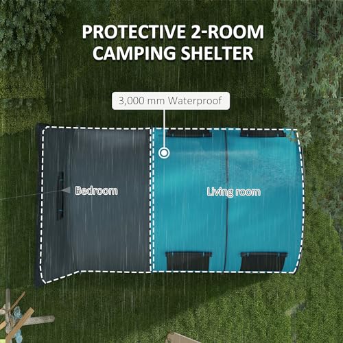Outsunny 5-6 Man Camping Tent, 3000mm Waterproof Tunnel Family Tent Shelter with Bedroom and Adjustable Living Room, Easy Setup with Carry Bag - Image 4