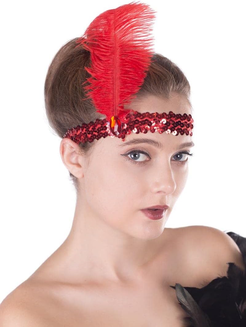 1920s Flapper Headband Bulk Ostrich Feather Headpiece Roaring 20's Party Costume Flapper Headpiece with Mixed Color 20PCS - Image 7