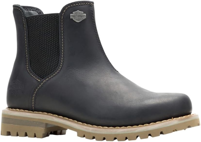Harley-Davidson Footwear Womens Gynger Round Toe Chelsea Casual Boots Ankle Low Heel 1-2" - Black