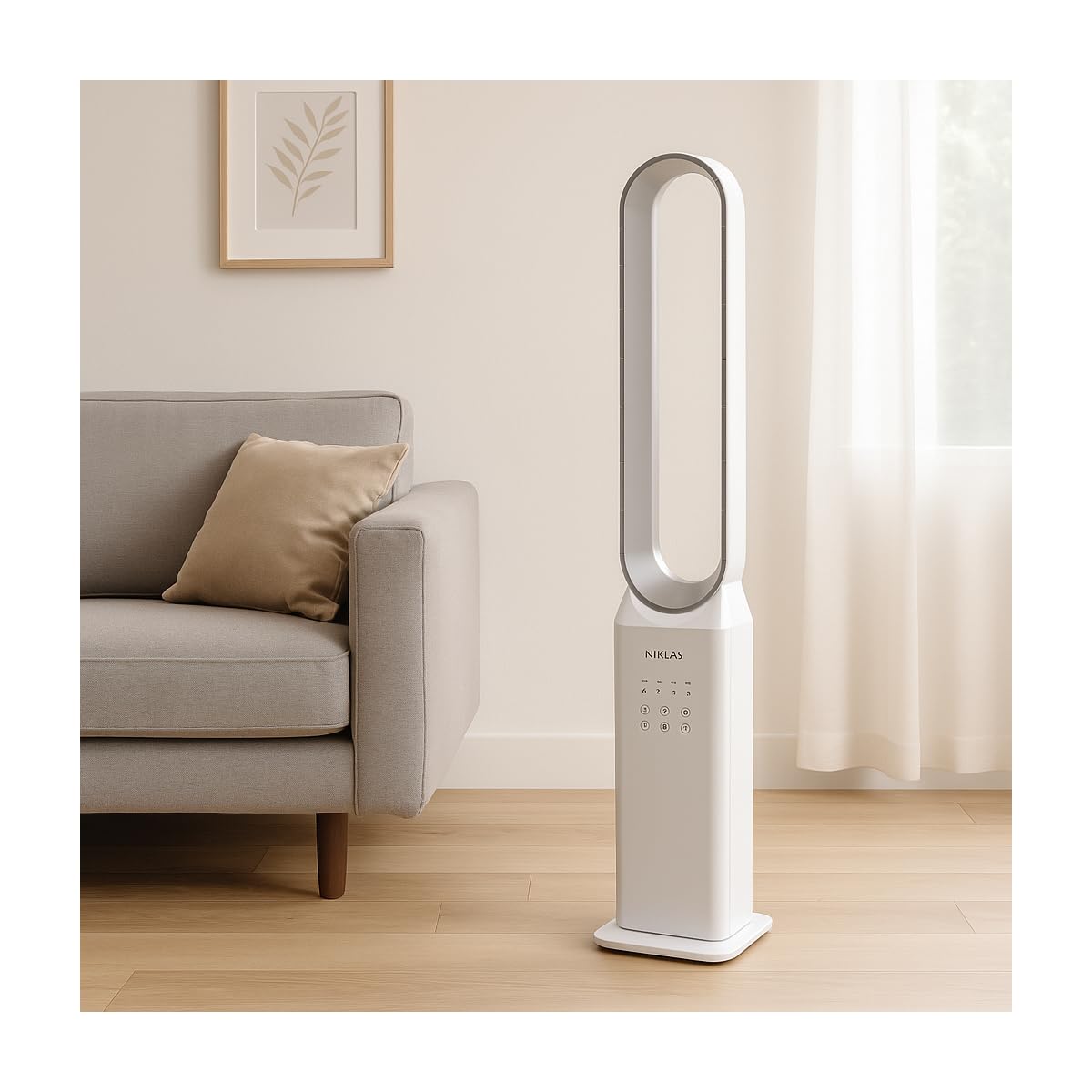 INTEC - Ventola silenziosa 50 W senza pale programmabile - Ventola a telecomando a 3 velocità Timer 7 h Bianco