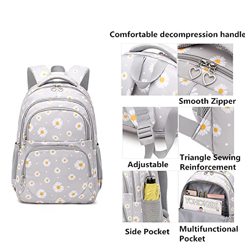 Daisy-Print School Backpack Set With Lunch Kits Bookbag For Teenager Girls 3Pcs Gradient Schoolbag For Primary Student #TOP4