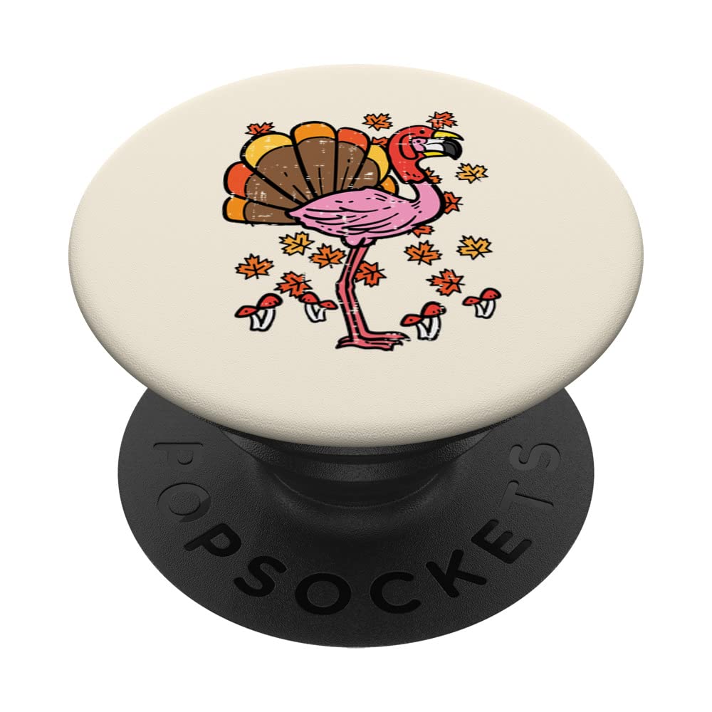 Thanksgiving Flamingo Turkey Funny Fall Men Women Girls Kids PopSockets Swappable PopGrip, Black