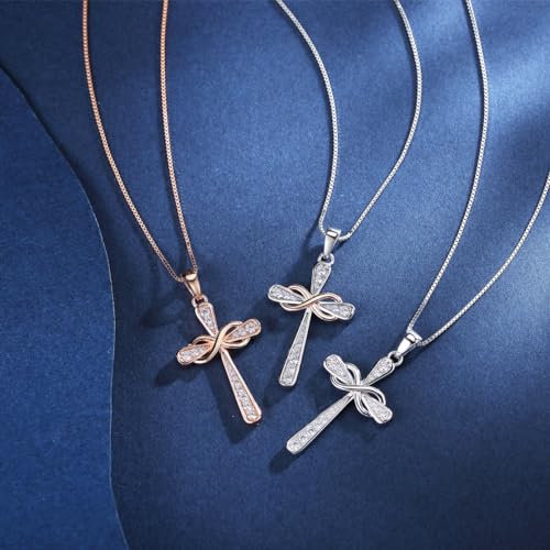 925 Sterling Silver Cross Necklace for Women Big Faith Infinity Pendant Necklace Silver Chain 18+2''4