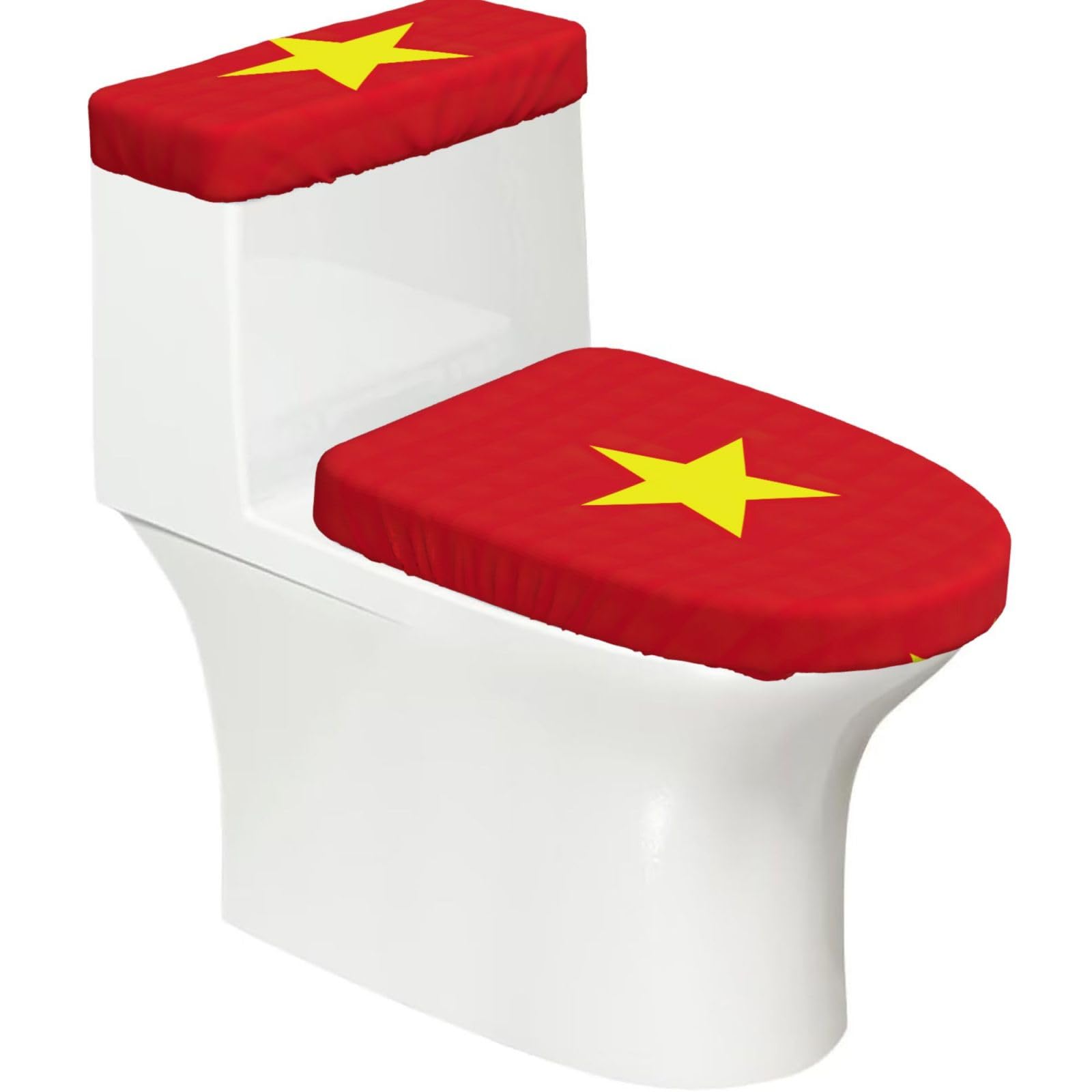 Vietnamese Flag Print Bathroom Decor Toilet Lid Cover And Tank Covers, Restroom Accessories Fits Most Round