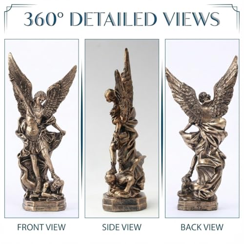 Estatua San Miguel Arcangel 8.5 pulgadas acabado bronce miniatura 3