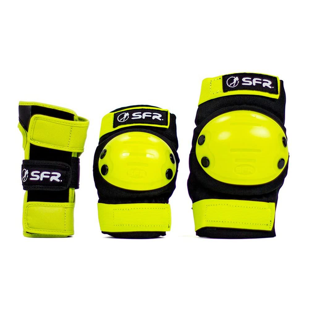 SFR Youth Ramp Triple Pad Set Knee Pads, Youth Unisex, Black/Lime (Multicolor), L
