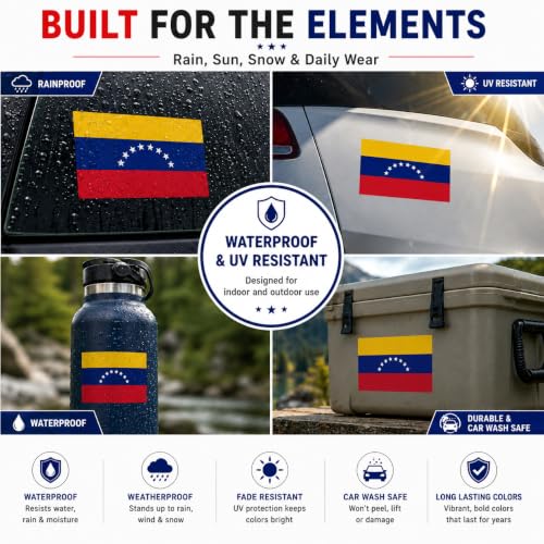 Image of Venezuela Vinyl Flag Stickers, Car Decals, Waterproof Indoor Outdoor, Laptop Stickers, Car Bumper, Venezuelan Flag, 5 x 3 Inches, Set of 3