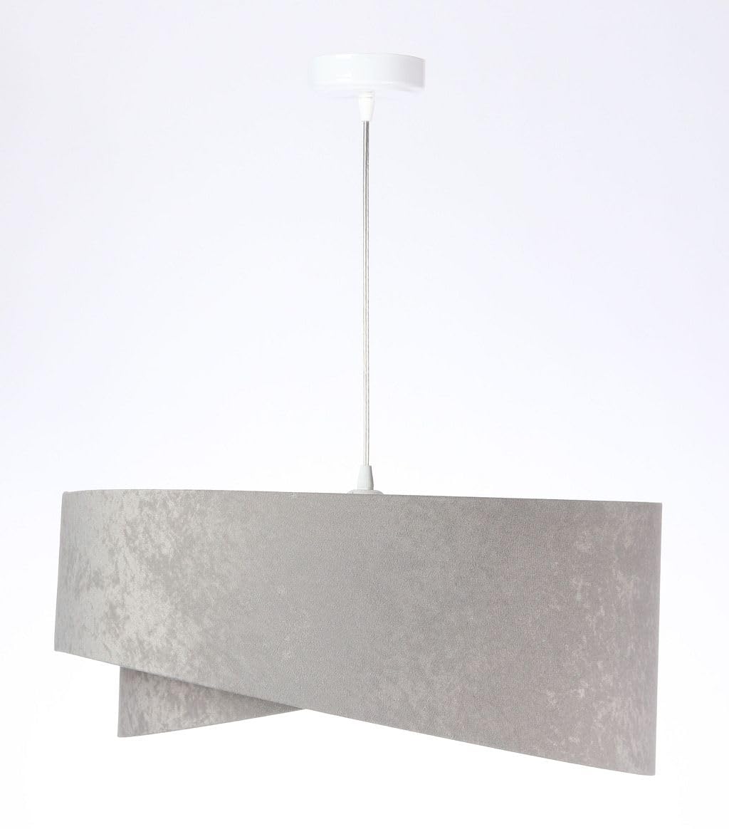 Licht-Erlebnisse Hängeleuchte Stoff E27 rund D: 50 cm in Grau Gold Silber Velours Optik Doppelschirm Modern verstellbare Hängelampe Wohnzimmer Schlafzimmer