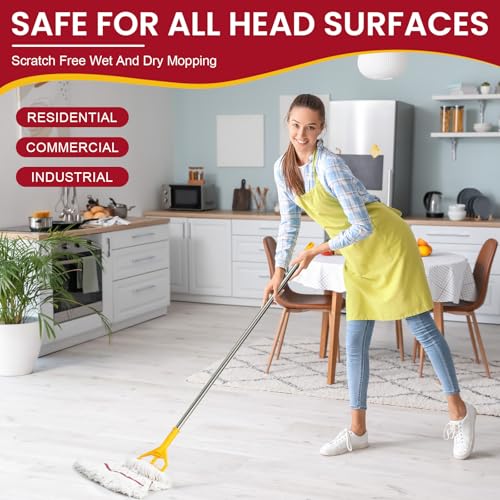 Image of Eccliy 6 Pack Commercial Mop Heads Replacement Heavy Duty 18 oz Loop End Cotton String Wet Mop Refills Washable Absorbent Reusable for Industrial Home Tile Wood Concrete Floor (White,Red)