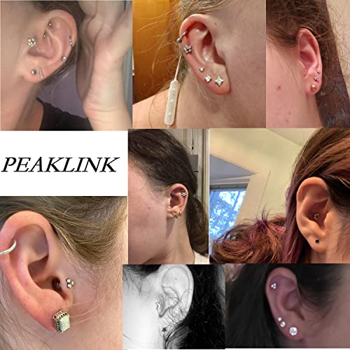 Peaklink 16G Crystal Trinity Labret Titanium Internally Threaded Earring Helix Tragus Cartilage Ear Piercing Body Jewelery 10Mm #TOP5