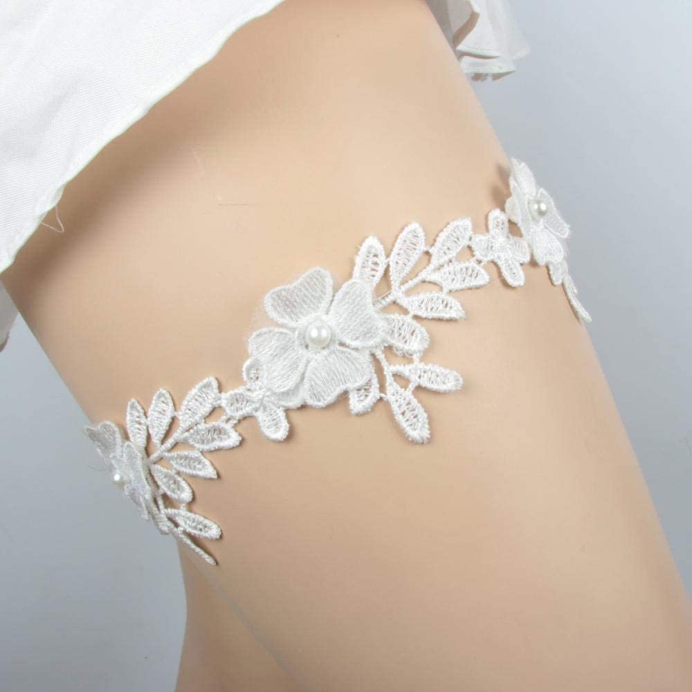 Cadeaux Jarretière personnalisée, accessoires de mariage nuptiale en dentelle extensible jarretière boucle de jambe-blanc_5pcs, jarretière en dentelle avec (blanc 5 pièces) (blanc taille unique)