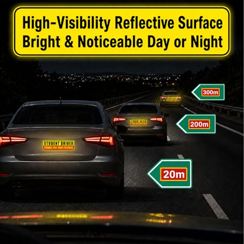 Image of Student Driver Magnet for Car - New Driver Magnet for Car Safety Warning Please Be Patient Reusable Movable Reflective Magnetic Black & Red for Car Bumper 3 Pcs