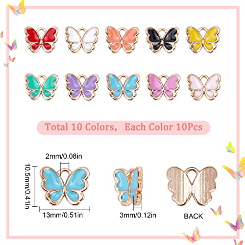 SUNNYCLUE 1 Box 100Pcs 10 Colors Enamel Butterfly Charm Butterflies Charms Metal Animal Small Butterfly for jewellry Making Women Adults DIY Earring Necklace Bracelet Crafting - Image 2