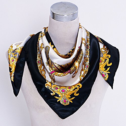 Women's Neckerchief Large Square Scarf Headdress (Black-13543)2