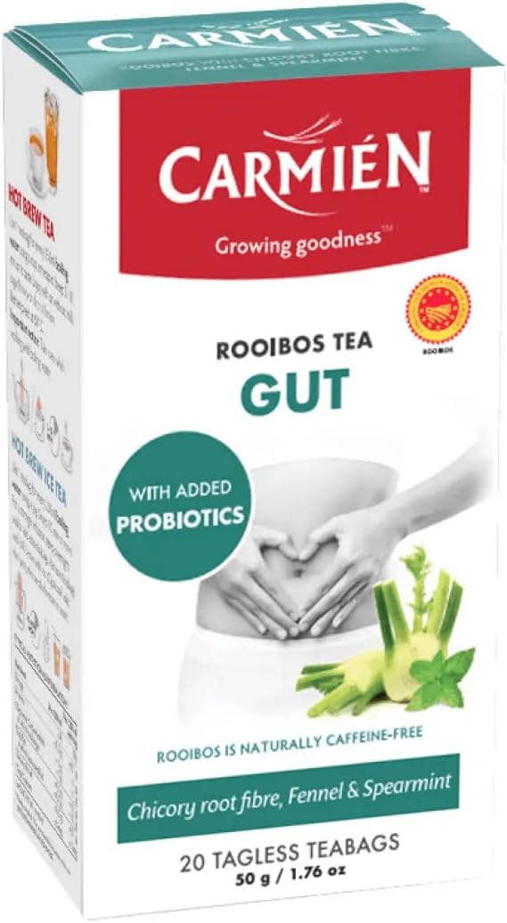 Carmien | Gut Health Tea | 20 Tea Bags | Caffeine Free | Chicory Root Fibre & Probiotics (BC30) | Natural Digestive Support | Detox | Herbal | Soothing | Helps Digestion | Vanilla | Carmien Gut Tea