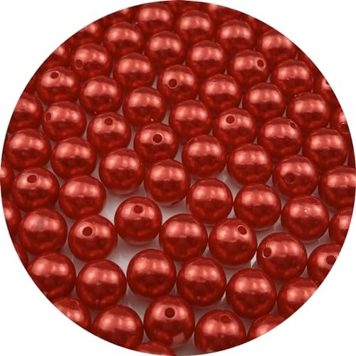 YUEXIGO 100pcs Pearl Beads for Crafts 12mm Resin Pearl for Jewelry Making Round Bulk Pearls Beads with Hole for Sewing Crafts Decoration Necklaces Bracelets Earrings Making(Red)