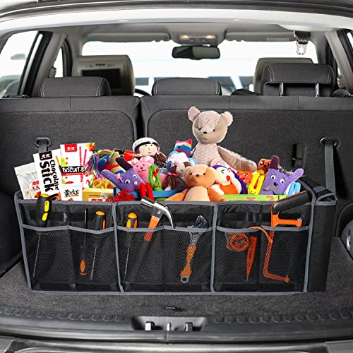 Earond Car Trunk Organizer With Insulated Leakproof Cooler Bag,Removable Lid,Adjustable Securing Straps,3 Compartments Trunk Organizer For Car,Suv,Truck,Sedan(Grey & Black) #TOP1