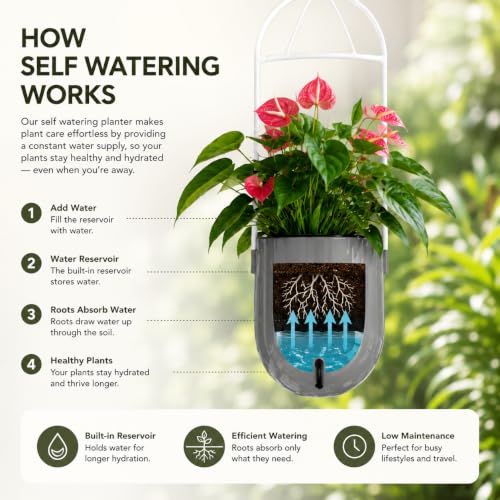 Image of Indian Discovery Self Watering Ceiling Hanging Planter|Hanging /Hooked Flower Pots for Home, Balcony, Vertical Garden Decor Flower Pots(2 PC,Grey,Sphere)|6 Inch UV-Resistant Plastic Plant Pots