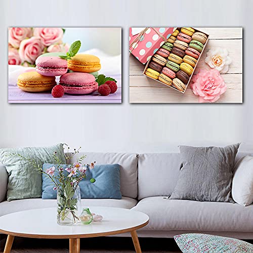 VVSUN Macaron gâteau café Nourriture Toile Peinture Moderne décor à la Maison Mur Art Photo pour Cuisine décor Nordique Affiches Imprime 50X70cm 20x28inchx2Pcs Pas de Cadre