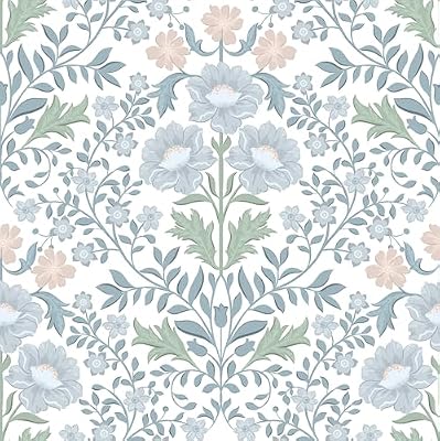 Floral Wallpaper Peel and Stick Wallpaper 17.3"x78.8" Boho Contact Paper Removable Self Adhesive Wall Paper for Bathroom Bedroom Blue and White Wildflower Wallpapers for Walls Home Decorate Vinyl