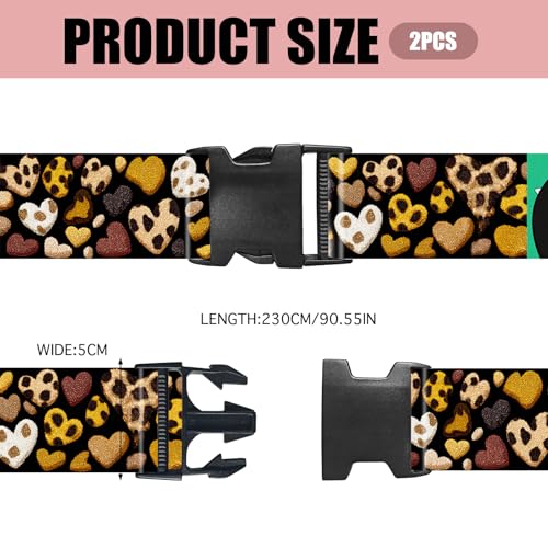 Image of Nuxovilar Luggage Straps Set for Suitcase 1.96x90.5in Polyester | Cargo Strap Travel Belt Security Buckle Band Romantic Trip Honeymoon Daily Use (Leopard Hearts)