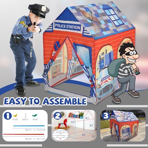 Kids Play Tent, Tent Playhouse, Toddler Boy Toys Outdoor Playhouse 2 Year Old Boy Birthday Gift, Police Station