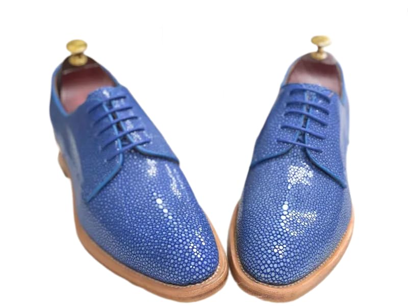 Authentic Real Stingray Skin Fashion Red Blue Men's Dress Shoes Genuine Exotic Leather High-end Male Lace-up Party Dress Oxfords