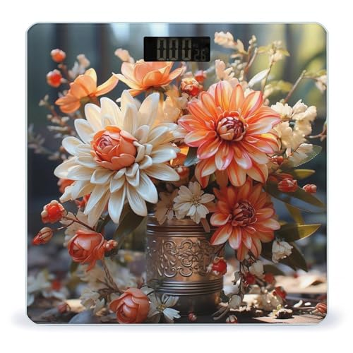 Báscula Digital de Baño con Diseño Floral Naranja