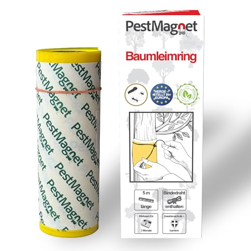 Leimring für Bäume 5m GELB baumleimring Insektenfalle gegen kriechende Insekten Ameisen und Raupen Ungiftig Wasserfest Klebeband für Obstbäume Kirschbäume und Garten Einfach anzubringen