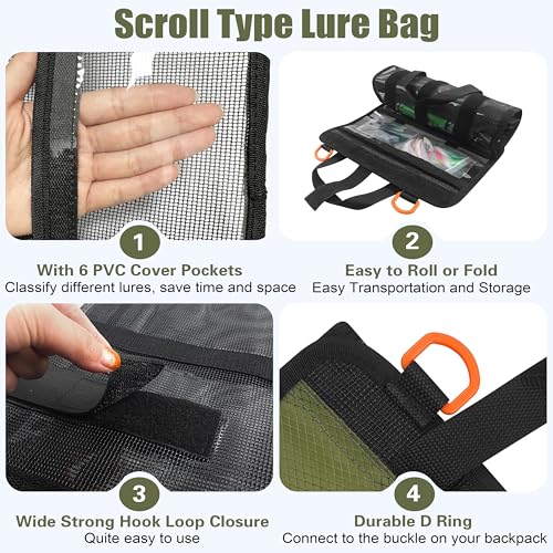 Bolsa Organizadora para Señuelos de Pesca OROOTL con 6 Bolsillos, Cubierta Protectora PVC, Duradera, para Pesca en Agua Salada y Dulce miniatura 3