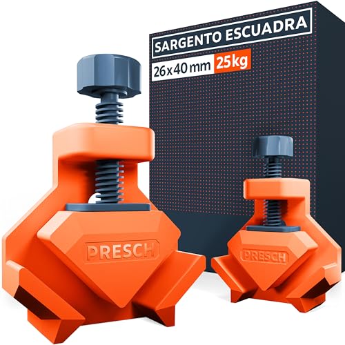 Presch Sargento escuadra 2 uds - Sargentos angulo para grosores de tablero de hasta 26 mm - 25 kg de fuerza de sujeción para ángulos exactos de 90° - Robustas de plástico reforzado con fibra de vidrio