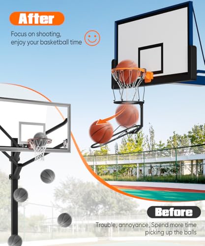 mocomax Basketball Return Attachment, 180° Rotatable Basketball Rebounder with 3 Stable Large Hooks for 18\" Rim, Basketball Training Accessories for Outdoor & Indoor Solo Play & Practice, Black