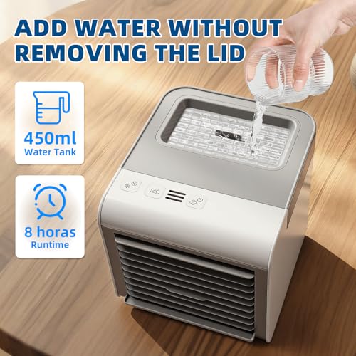 Compact 4-in-1 Portable Air Conditioner Fan with 450ML Water Tank, 3 Speed Settings & 7-Color LED Light for Home, Office, and Travel - Image 8